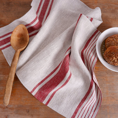 Washed linen kitchen towel. Guest hand towel. Natural dish towel. Striped French style linen towels - set of 2, Thick linen tea towels