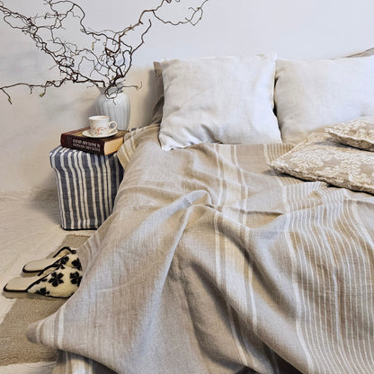 French linen Blanket, flax Bedspread - heavy weight huckaback linen bed cover - provence cottage coutrystyle Throw 100% Linen