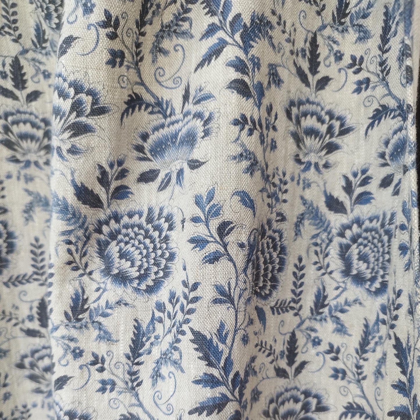 Curtains 100% Linen blue floral PREWASHED. kitchen Living room farmhouse curtains. Grain Sack flax Bedroom window panel in linen