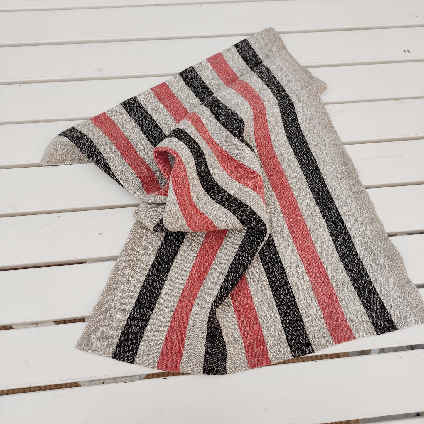 Linen towel - Stonewashed STRIPEN  - heavy soft flax fabric / hand towel/ kitchen towel / Dish towel.