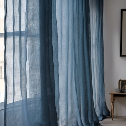 Sheer Linen Curtains natural, 100% linen Extra Long Curtains, Linen Curtains with rod pocket, green PREWASHED Sheer window panel curtains