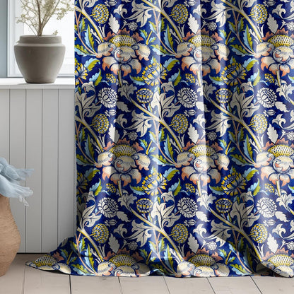 William Morris Curtain WEY, Floral Botanical Blue Print Curtain Panels, Curtains for living room