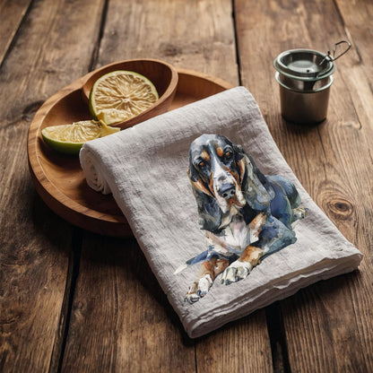 dog Tea Towel in linen, Dog lovers Hand Towels Tea, Farmhouse Dish Towel,  Kitchen Décor Tea Towel