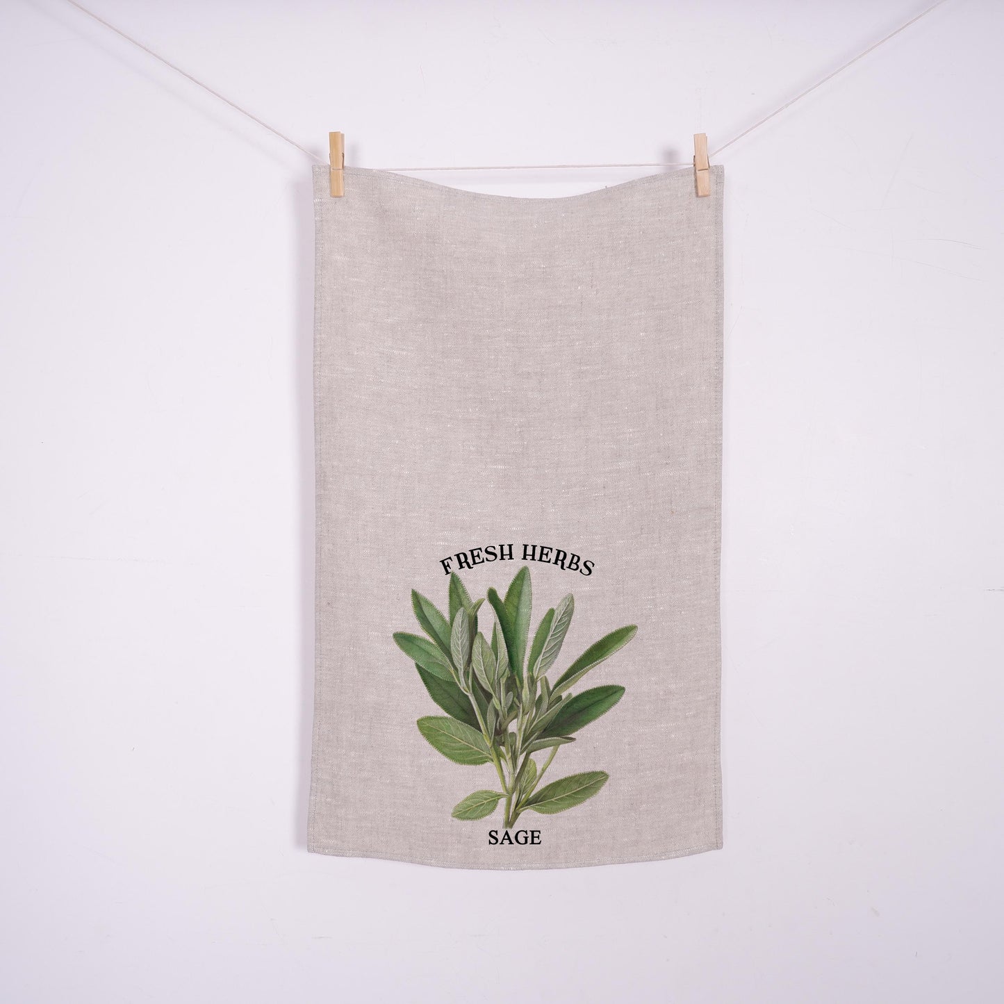 Sage herbs Tea Towel in linen - Hand Towels Tea - Farmhouse Floral Dish Towel - greenery frech herbs Kitchen Décor