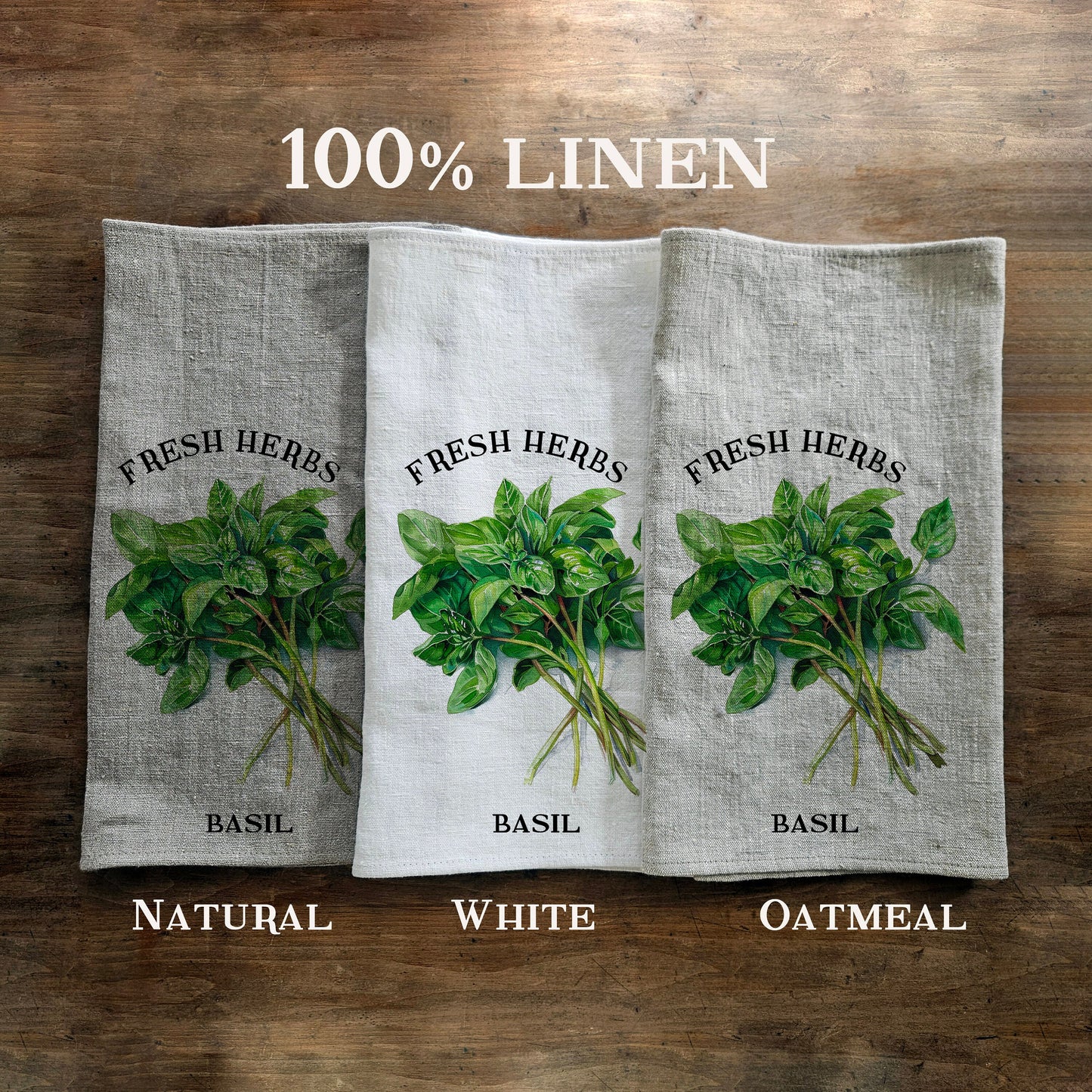 Basil Floral Tea Towel in linen - Hand Towels Tea - Farmhouse Floral Dish Towel - greenery frech herbs Kitchen Décor
