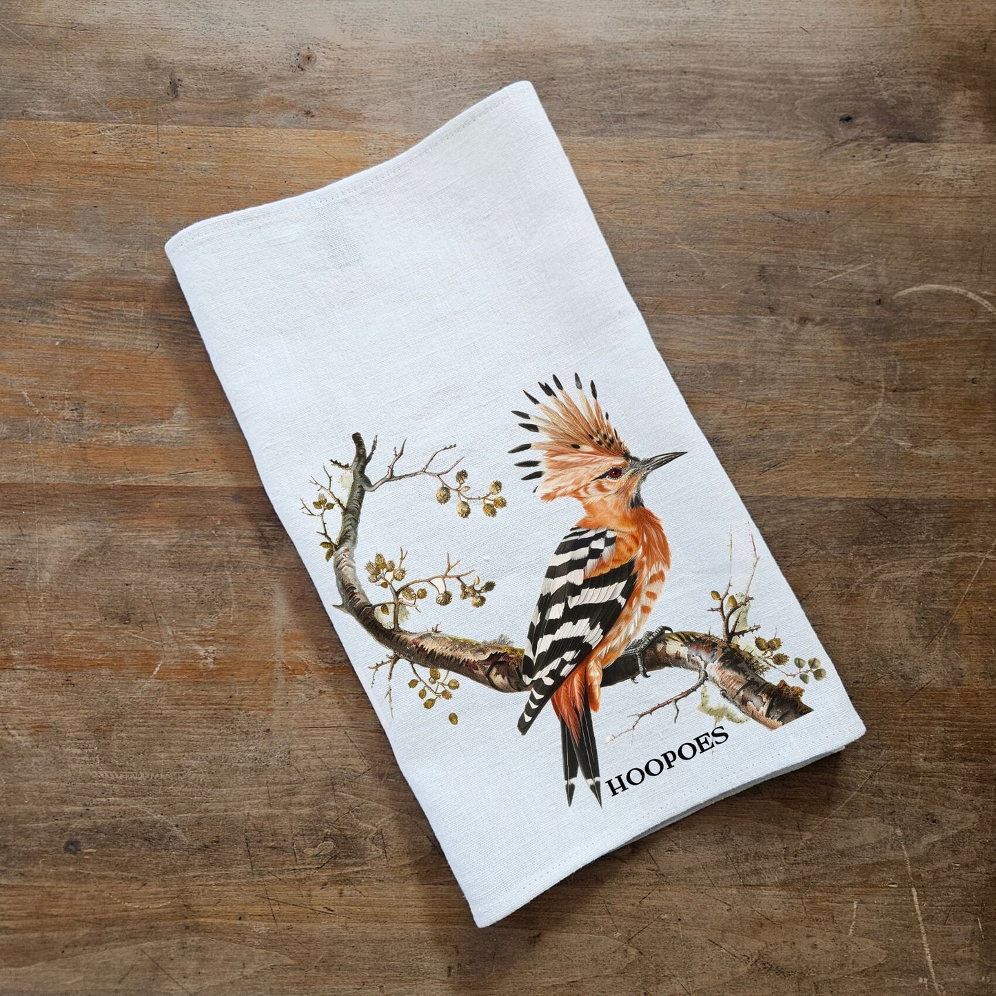 Hoopoes bird Tea Towel in linen, hand Towels Tea in linen, bird Dish Towel  Kitchen Décor Tea Towel in linen