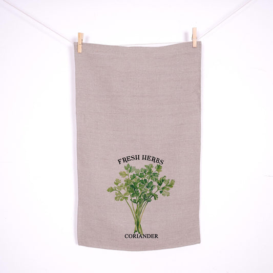 Coriander herbs Tea Towel in linen - Hand Towels Tea - Farmhouse Floral Dish Towel - greenery frech herbs Kitchen Décor