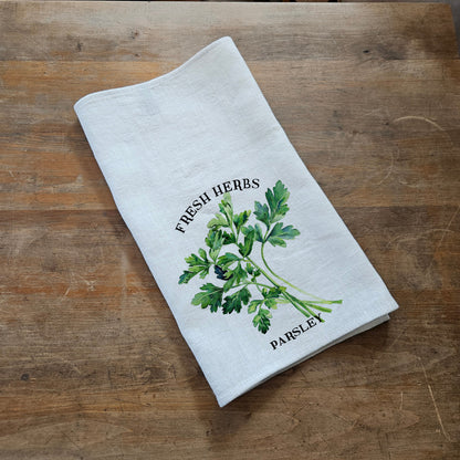 Parsley Floral Tea Towel in linen, Hand Towels Tea, Farmhouse Floral Dish Towel, greenery Floral Kitchen Décor, Floral Kitchen Tea Towel