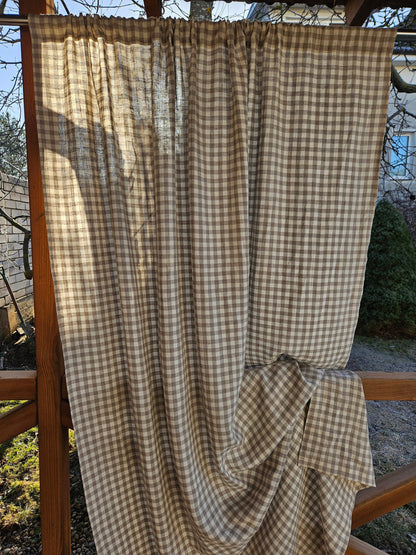 Curtains 100% Linen checked PREWASHED  - window panel. kitchen Living room farmhouse curtains. Grain Sack flax. Bedroom