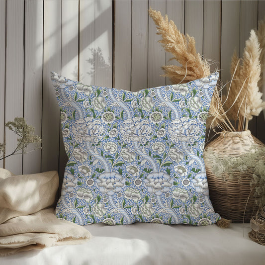 Modern linen Pillow Cover with William Morris Wandle blue floral print  - Art and Crafts Victorian Country style