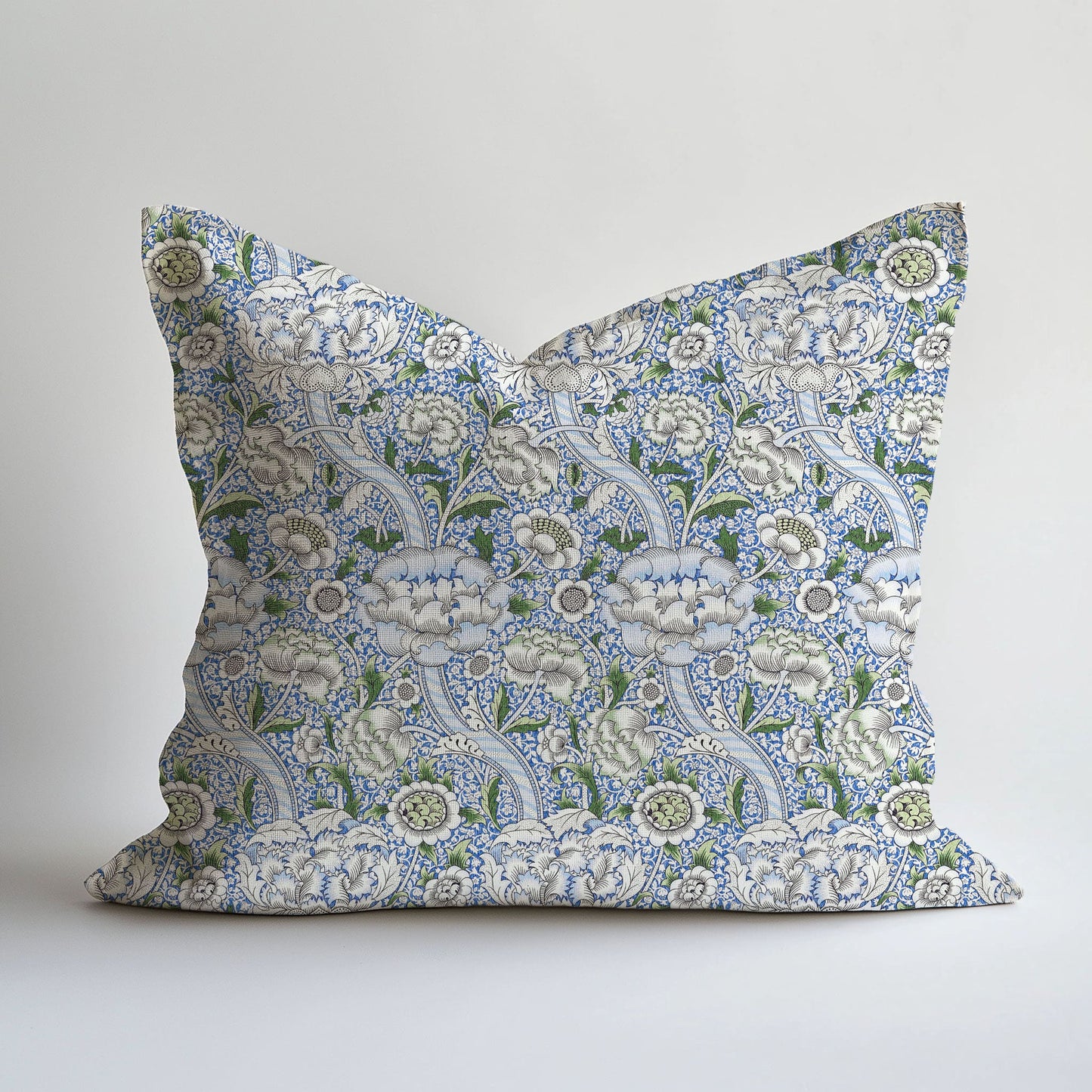 Modern linen Pillow Cover with William Morris Wandle blue floral print  - Art and Crafts Victorian Country style