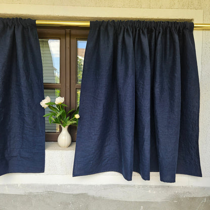 Curtains 100% Linen PREWASHED in navy blue, window panel kitchen Living room farmhouse curtains, grain sack flax Bedroom window panel