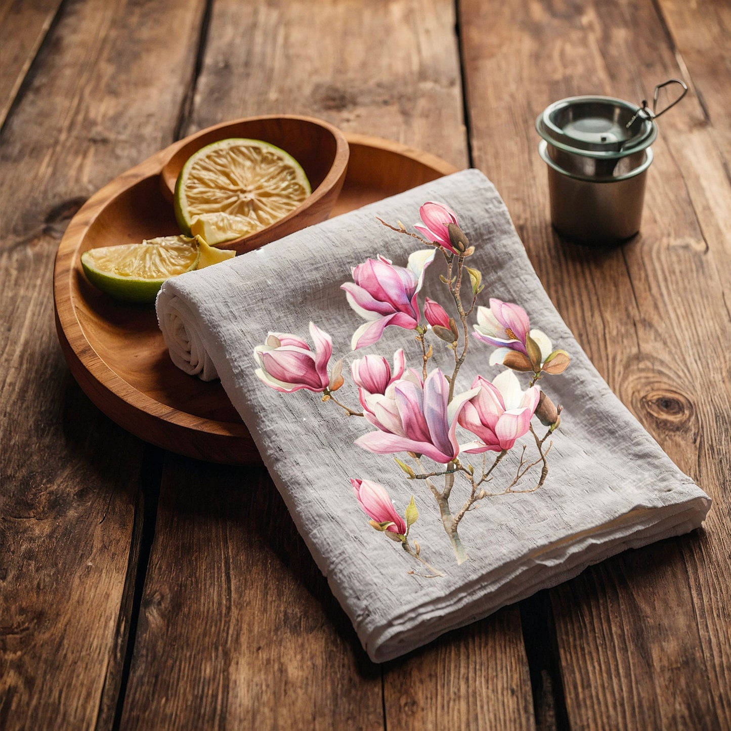 Magnolia Tea Towel in linen, floral Hand Towels Tea, botanical Floral Dish Towel, Floral Kitchen Décor Tea Towel
