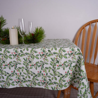 Linen napkins or tablecloth Christmas holiday print /  Mistletoe Prints Holiday season table decor Chritsmas decoration linen
