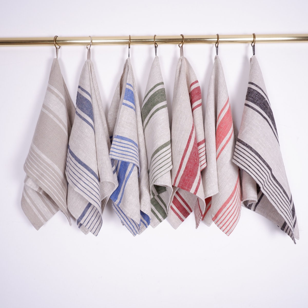 Washed linen kitchen towel. Guest hand towel. Natural dish towel. Striped French style linen towels - set of 2, Thick linen tea towels