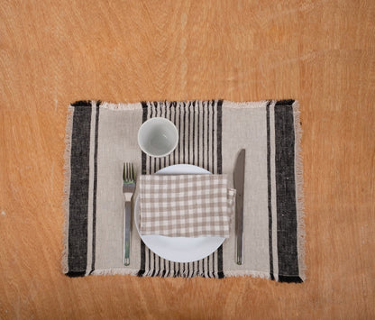 Rustic linen napkins - French grain sack linen stripes Cottage farmhouse country style Set of napkins. Stonewashed flax cloth placemats