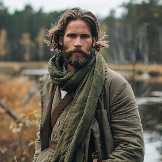 green linen scarf for women or men, gift for father husband friend lover