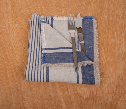 Rustic linen napkins - French grain sack linen stripes Cottage farmhouse country style Set of napkins. Stonewashed flax cloth placemats