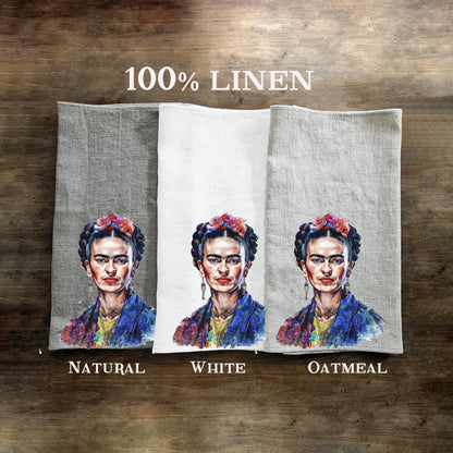 Frida Kahlo Tea Towel in linen, Botanical Hand Towels Tea in linen, artistic linen Dish Towel  Kitchen Décor Tea Towel in linen