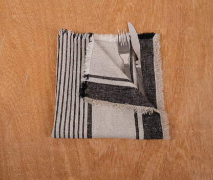 Rustic linen napkins - French grain sack linen stripes Cottage farmhouse country style Set of napkins. Stonewashed flax cloth placemats