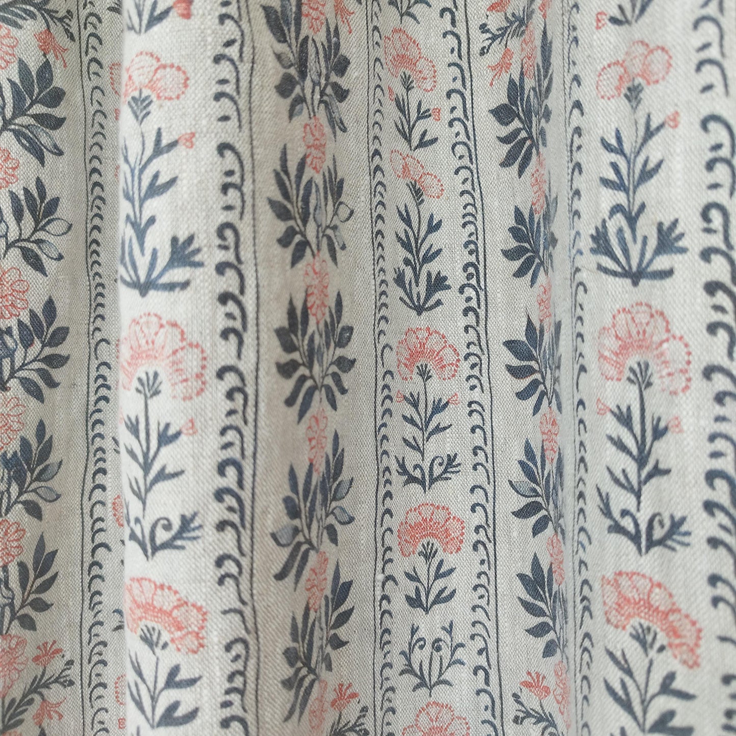 Curtains 100% Linen blue striped french print floral PREWASHED. kitchen Living room farmhouse curtains. Bedroom floral linen window panel