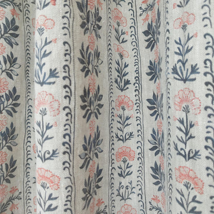 Curtains 100% Linen blue striped french print floral PREWASHED. kitchen Living room farmhouse curtains. Bedroom floral linen window panel