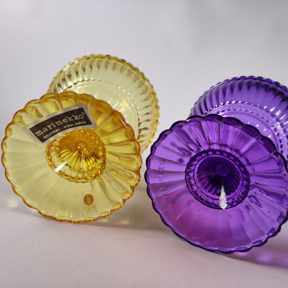 Marimekko bowl, Mariskooli, littala - yellow, red, brown, clear glass, garnet red, pale pink, amethyst, pale lillac, matt glass
