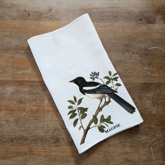 magpie bird linen towel for kitchen, tea hand towelin linen with magpie print