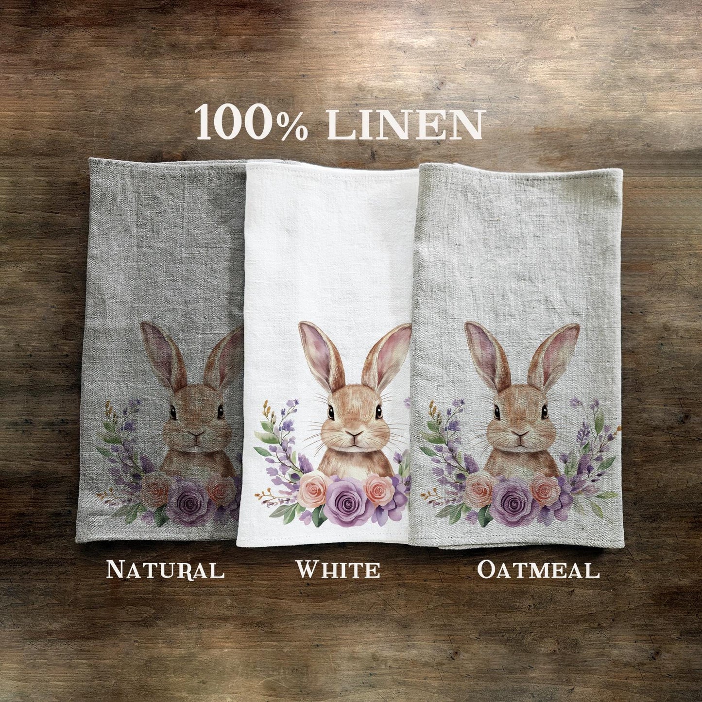 Rabbit kitchen Towel in linen - Easter bunny Hand Towels Tea - Farmhouse Floral Dish Towel - Kitchen Décor Eastern Kitchen Tea Towel