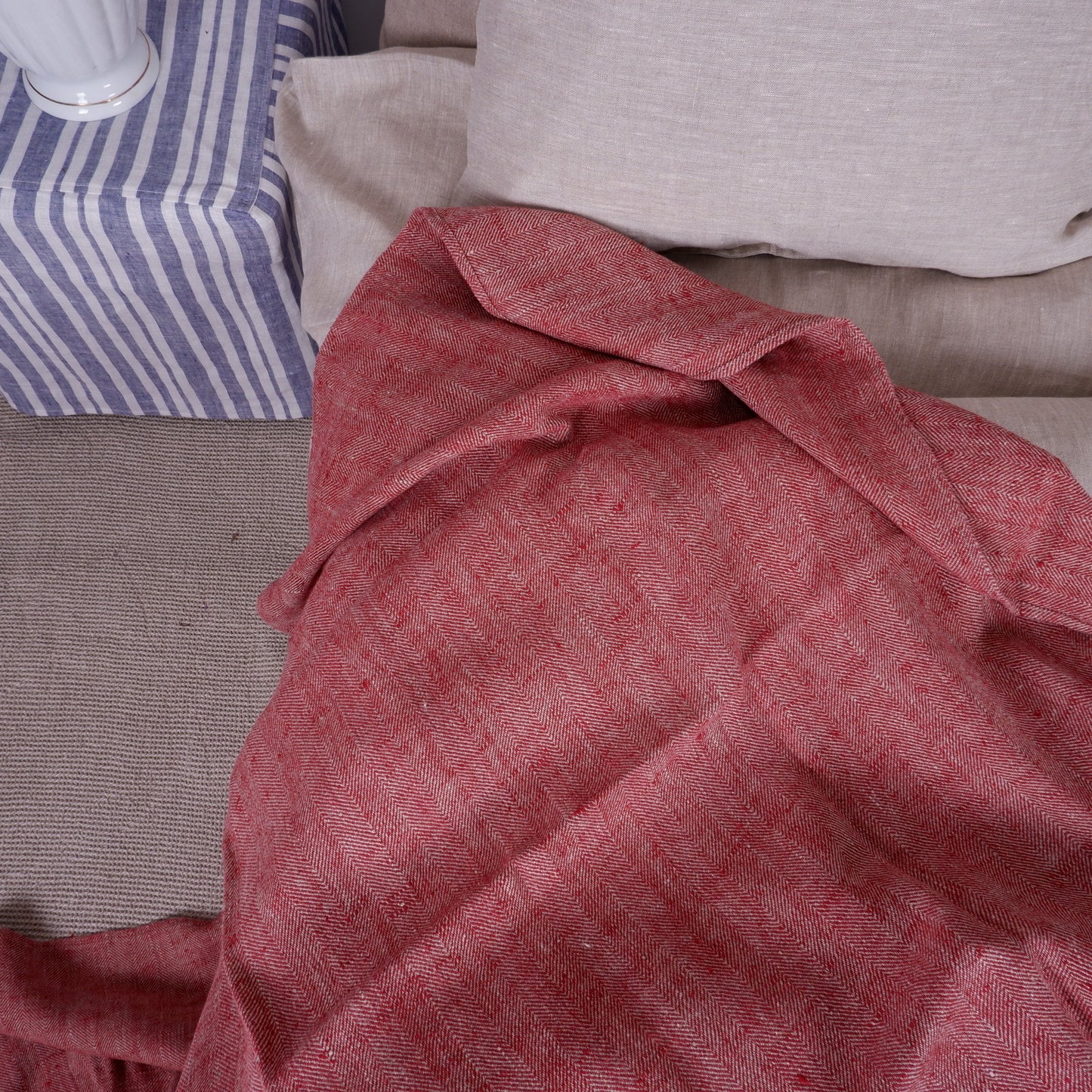 Blue Stonewashed linen Blanket, flax Bedspread - heavy weight huckaback linen bed cover - provence cottage coutrystyle Throw 100% Linen