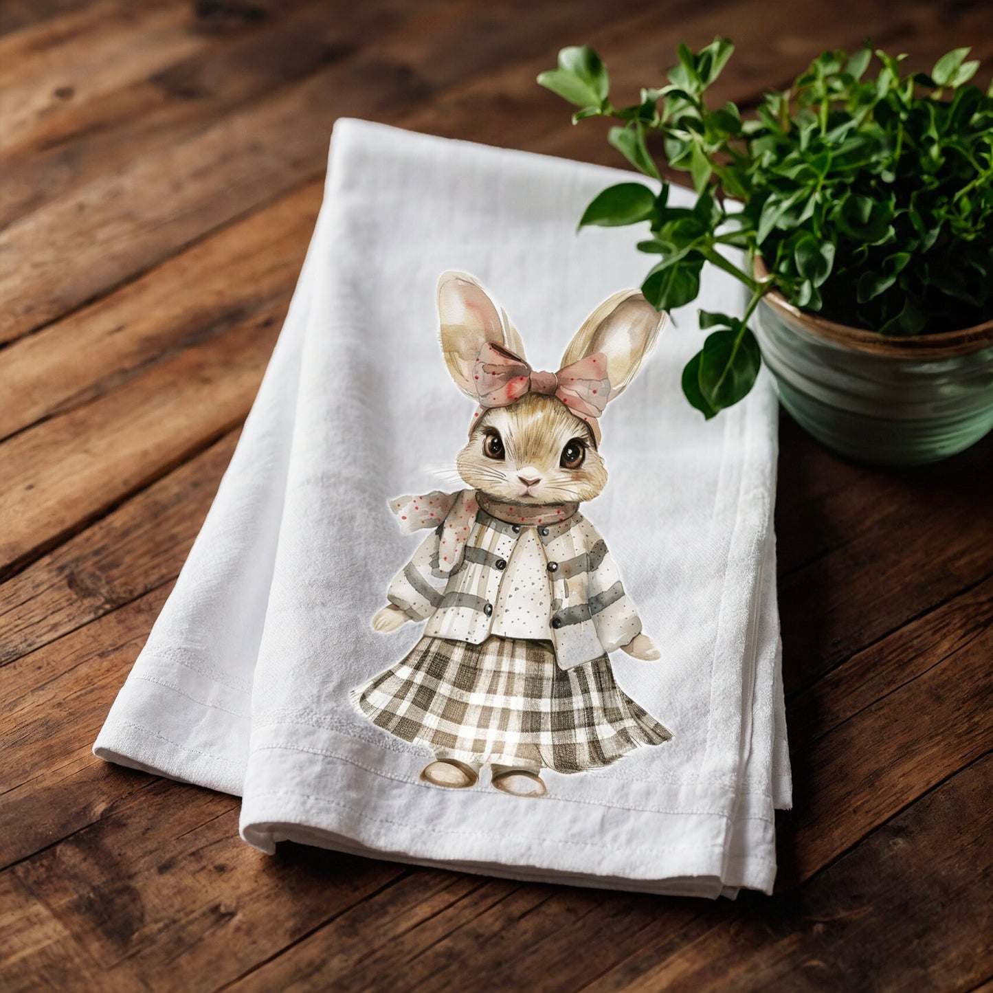 Bunny Tea Towel in linen, Rabbit Hand Towels Tea, Eastern Dish Towel, Holiday Kitchen Décor Tea Towel