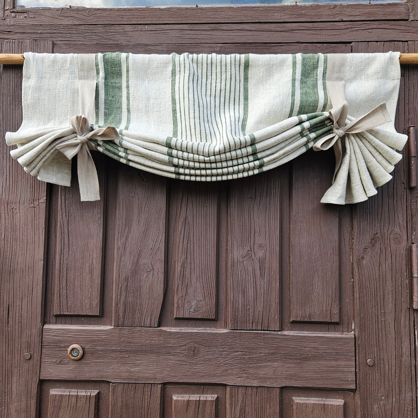 Striped Linen curtains valance with tie up , french farmhouse kitchen door curtains  in custom size