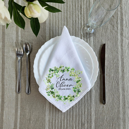 Custom Design White Cloth Cocktail Napkins, luxury weddings menu napkins in linen, Custom Names Napkins