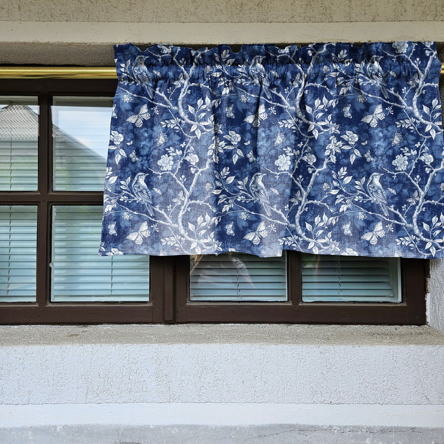 Linen Cafe Curtains in custom size in french Toile de Jouy white blue, custom size Farmhous window panel, Living room Cafe Kitchen  valance