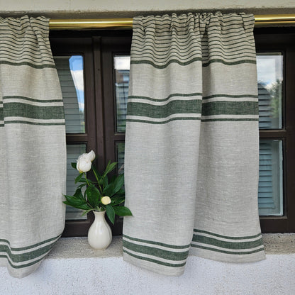 Ticking Valance - grey green - Farmhouse Pure linen window treatment - Living room Cafe Kitchen window panel - Grain sack farmhouse curtains
