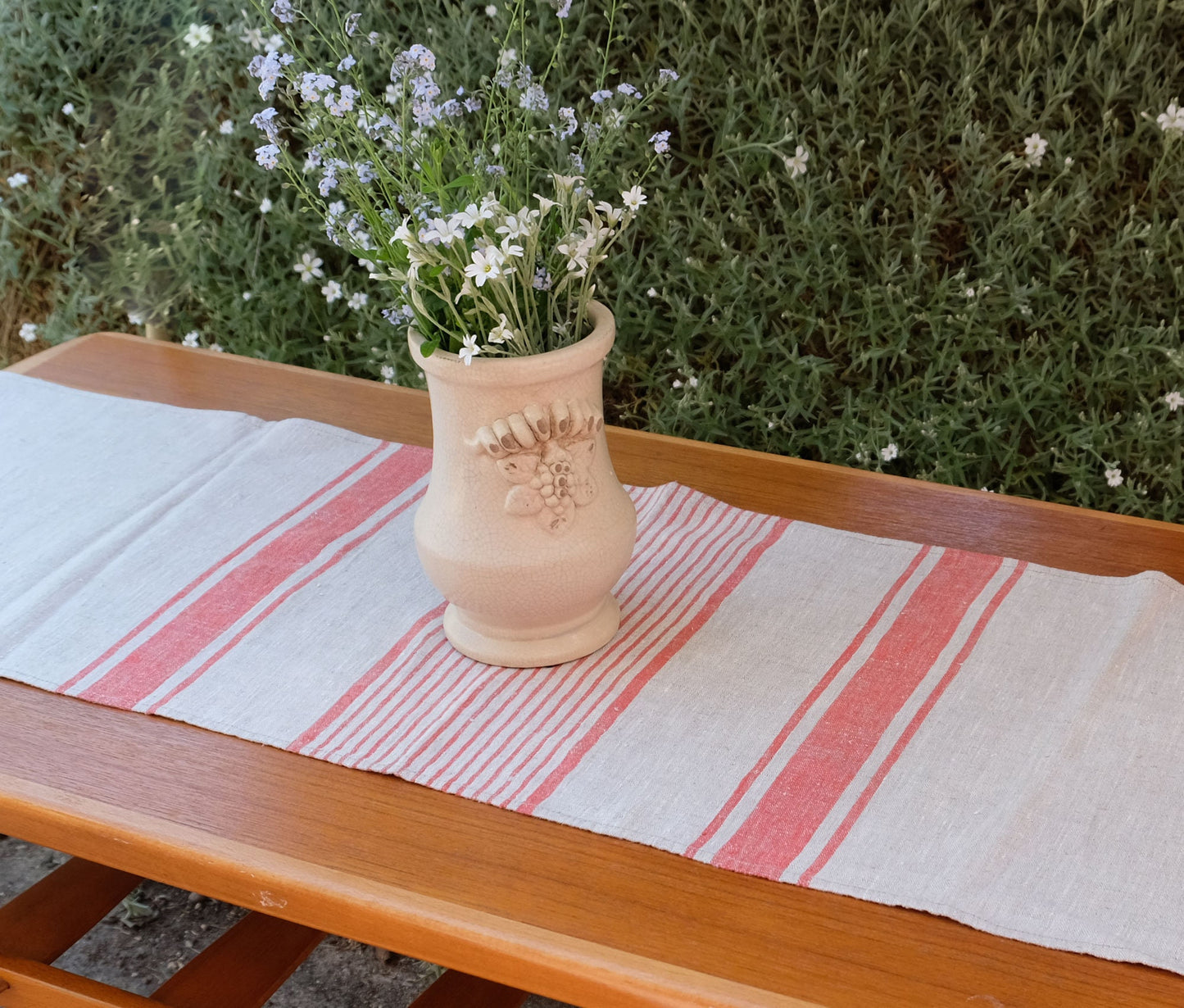 Linen runner natural french grain sack linen. Rustic striped linen Cottage farmhouse coutry style linen. Stonewashed. 100% linen