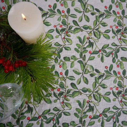 Linen napkins or tablecloth Christmas holiday print /  Mistletoe Prints Holiday seasonChritsmas decoration linen Festive Winter Table Decor