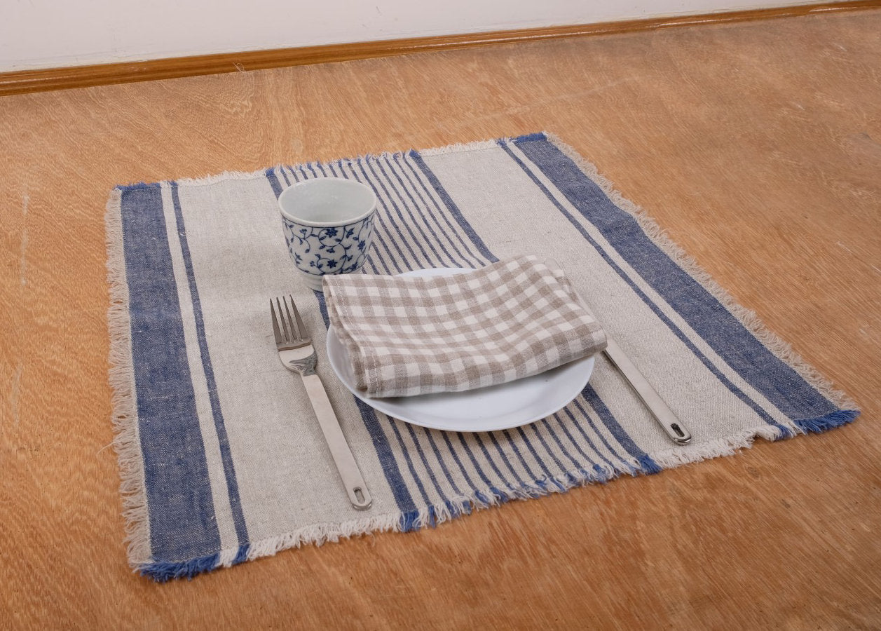 Rustic linen napkins - French grain sack linen stripes Cottage farmhouse country style Set of napkins. Stonewashed flax cloth placemats