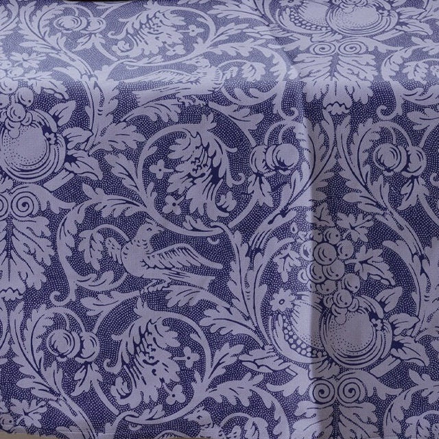 Wiliam Morris pattern Queen Anne tablecloth in linen in blue