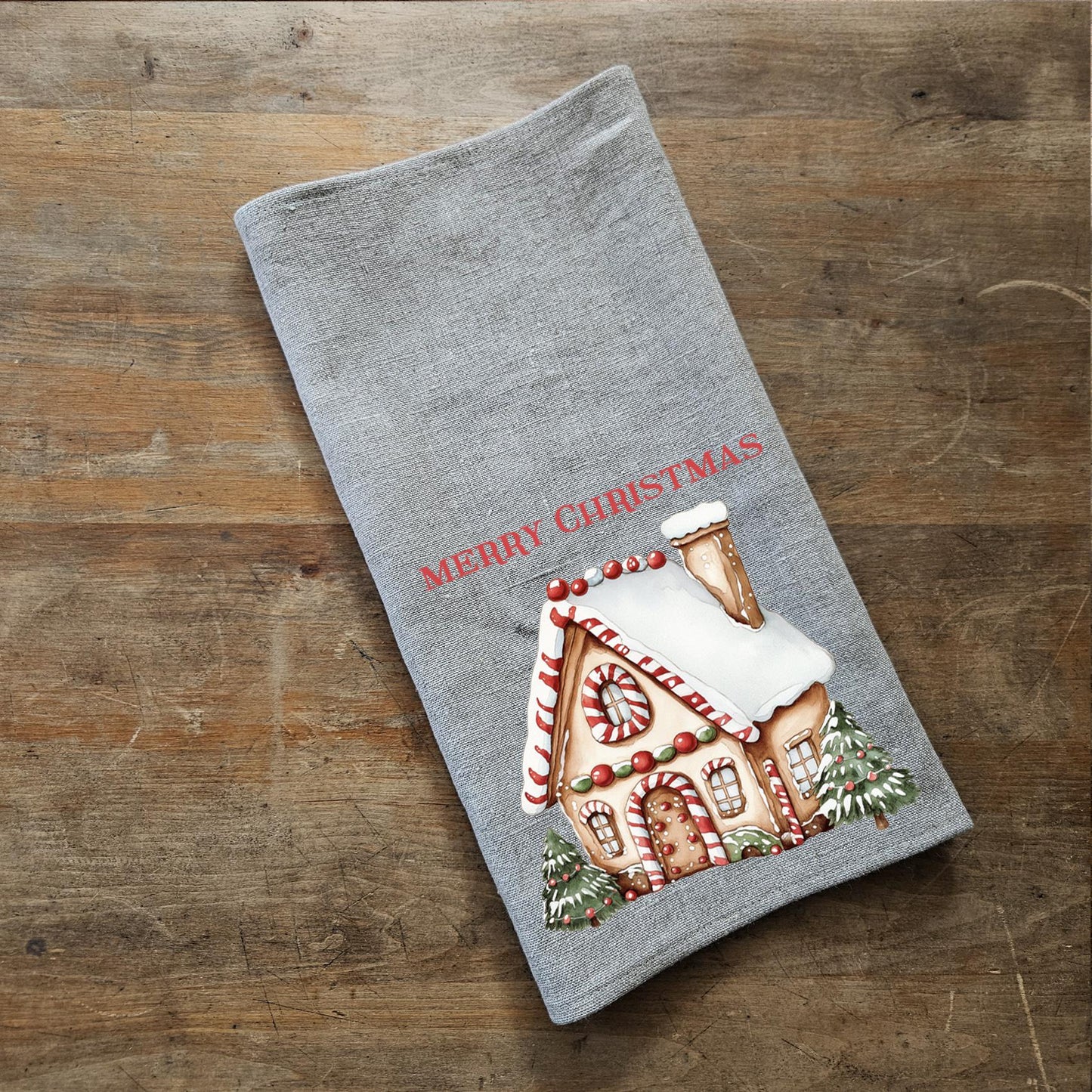 Christmas Tea Towel in linen, Ginger House Hand Towels Tea, linen Dish Towel Holiday season Kitchen Décor Tea Towel