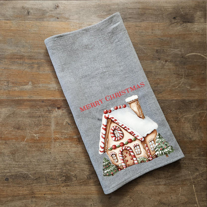 Christmas Tea Towel in linen, Ginger House Hand Towels Tea, linen Dish Towel Holiday season Kitchen Décor Tea Towel