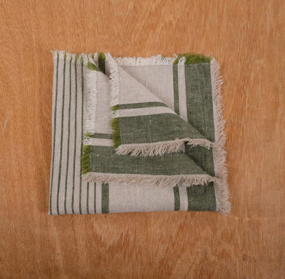 Rustic linen napkins - French grain sack linen stripes Cottage farmhouse country style Set of napkins. Stonewashed flax cloth placemats