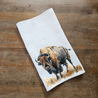 Buffalo Tea Towel in linen, Bison hand Towels Tea in linen,  pets Dish Towel  Kitchen Décor Tea Towel in linen