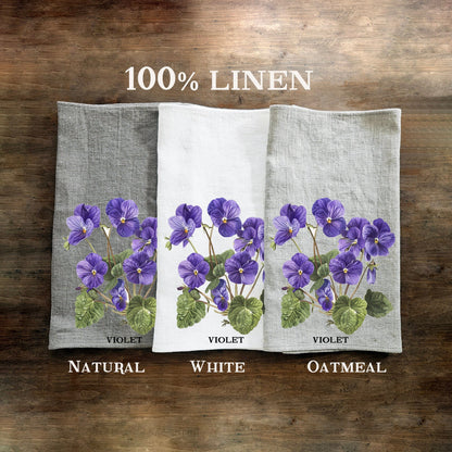 violet floral Tea Towel in linen, Botanical Hand Towels Tea in linen, meadow flowers linen  Dish Towel  Kitchen Décor Tea Towel in linen