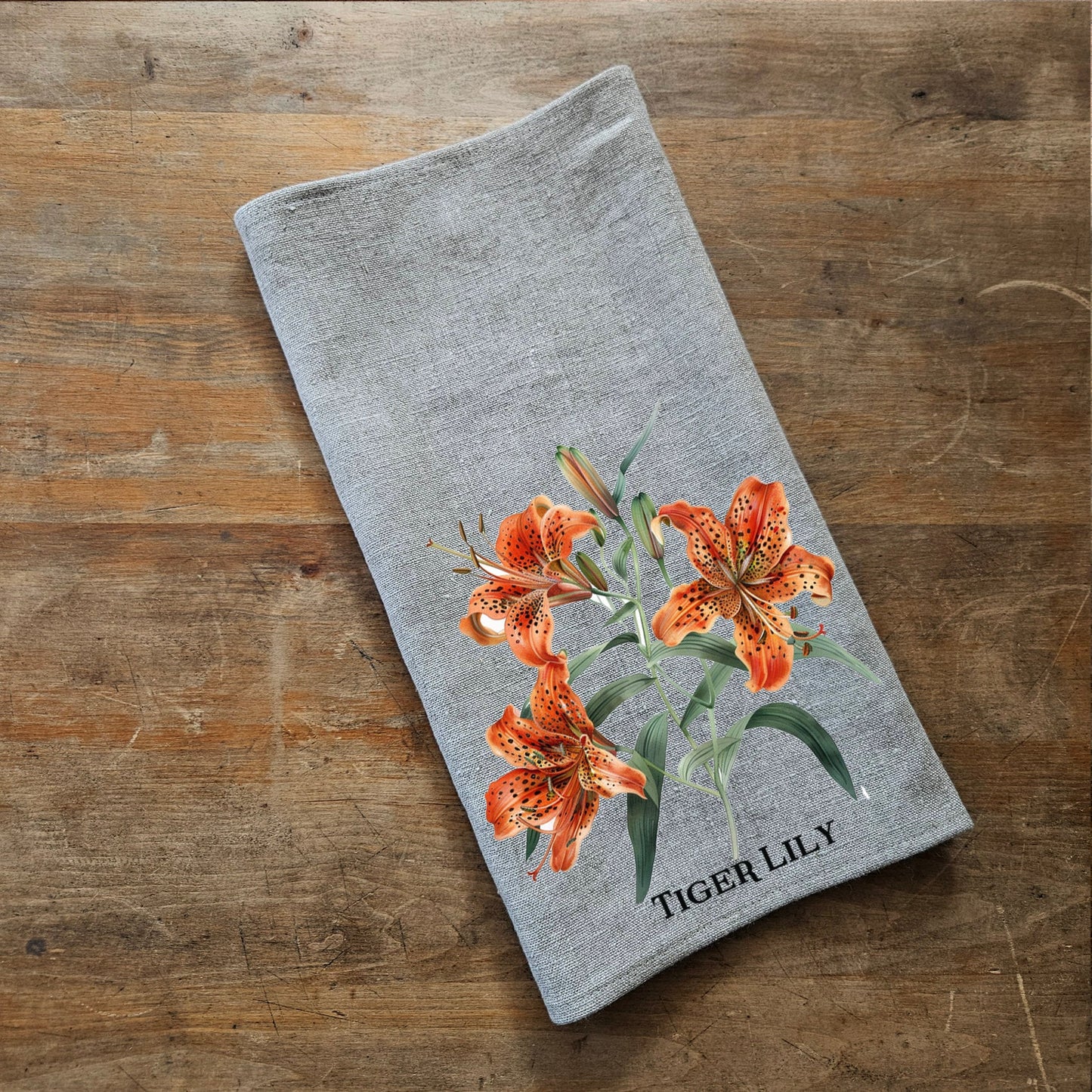 Tiger lily floral Tea Towel in linen, Botanical Hand Towels Tea in linen, lilly flowers linen  Dish Towel  Kitchen Décor Tea Towel in linen