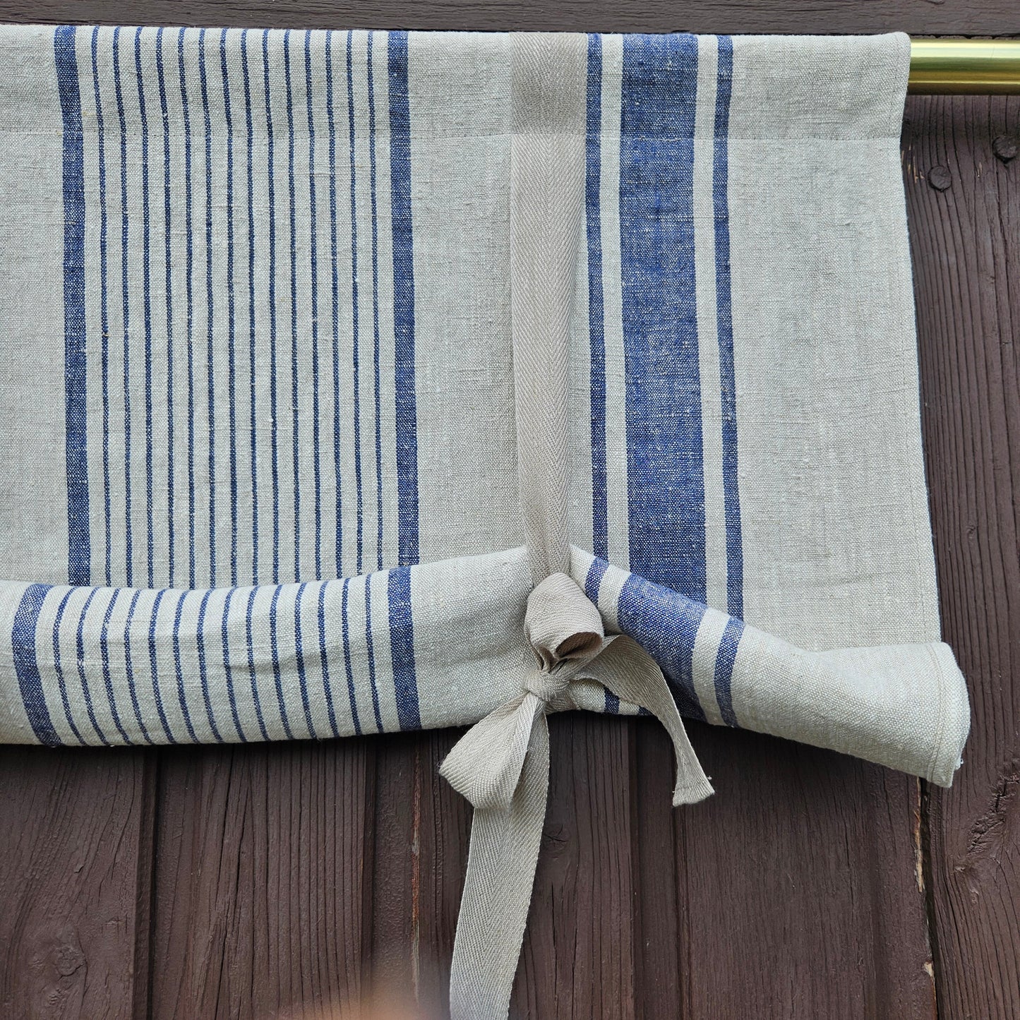 French Door Curtain in blue striped,  1 Panel in french striped linen of curtains roman blinds, made to order curtains for country hous