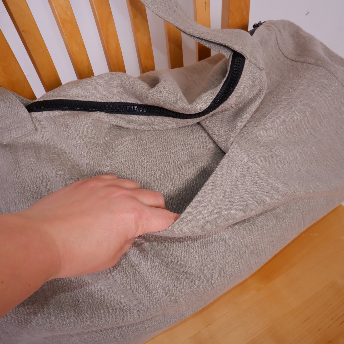 ZIPPER French style linen beach bag  - Oversized linen bag with zipper closure - linen beach bag with pockets  - large linen tote bag