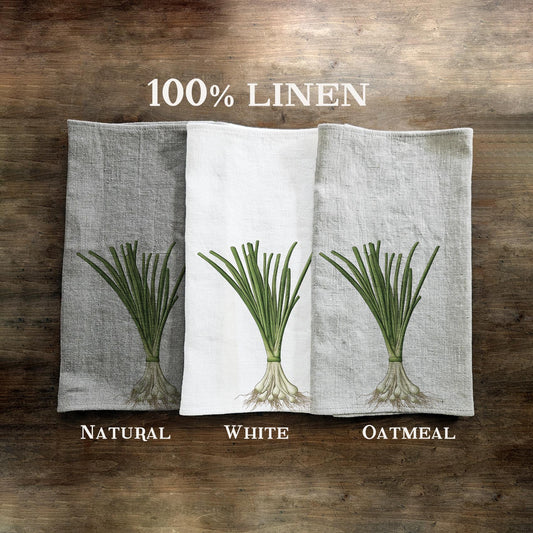 Chives Tea Towel in linen - Fresh onions Hand Towels Tea - Farmhouse Floral Dish Towel - greenery frech herbs Kitchen Décor