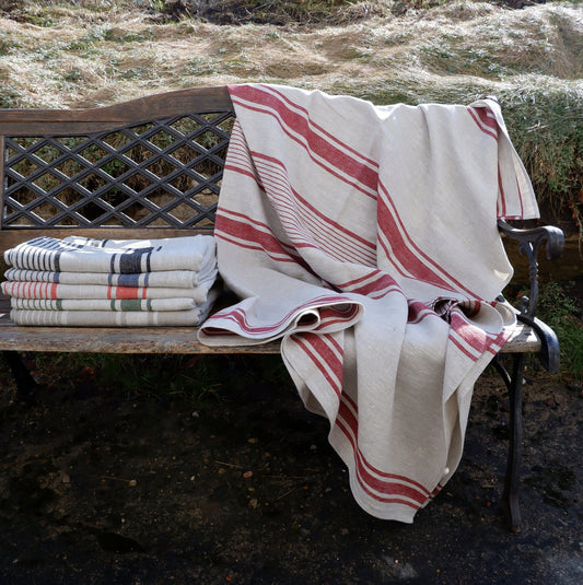 Stonewashed  Natural Blanket Bedspread Bed Cover - striped flax - provence cottage coutrystyle Throw Alwayslovelinen 100% Linen