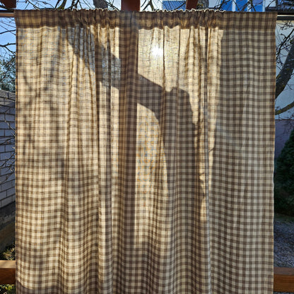 Curtains 100% Linen checked PREWASHED  - window panel. kitchen Living room farmhouse curtains. Grain Sack flax. Bedroom